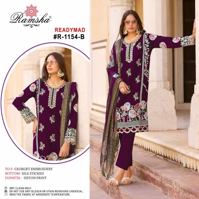 R 1154 By Ramsha Embroidery Georgette Pakistani Suits Wholesale Price In Surat